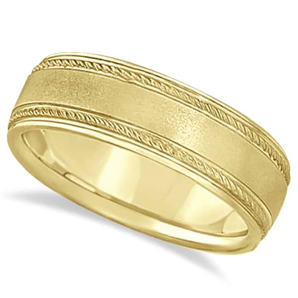 Matt Finish Men's Wedding Ring Milgrain 18k Yellow Gold (7mm)