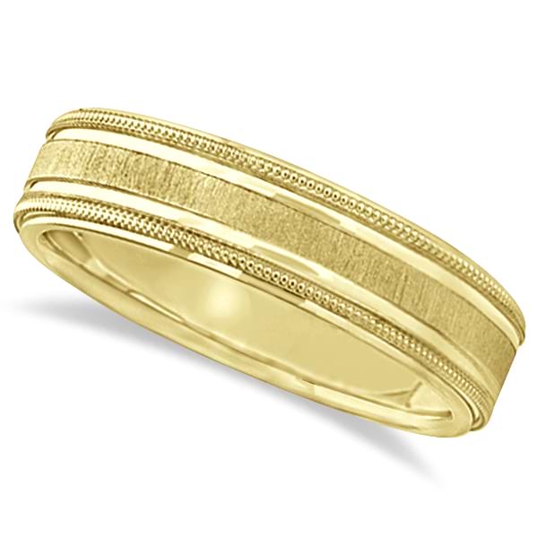 Carved Edged Milgrain Wedding Ring in 14k Yellow Gold (5mm)