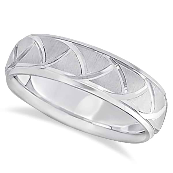 Men's Carved Groove Wedding Band in 18k White Gold (7mm)