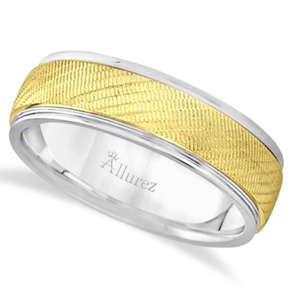 Diamond Cut Wedding Band For Men in 14k Two Tone Gold (7mm)