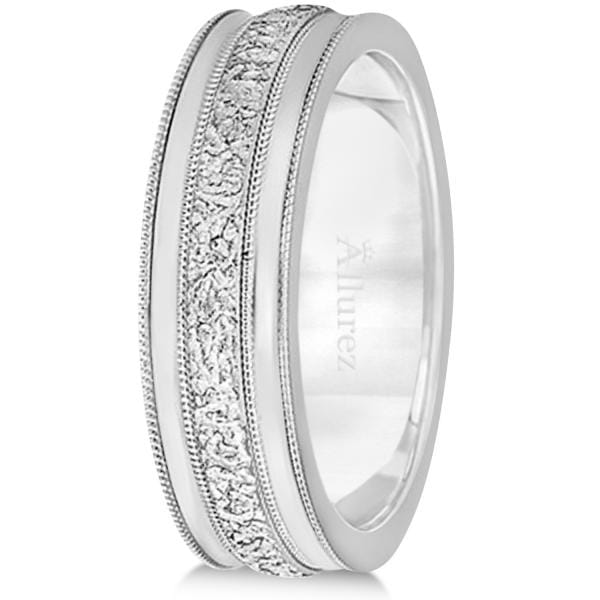 Carved Men's Wedding Ring Diamond Cut Band in Palladium (7 mm)