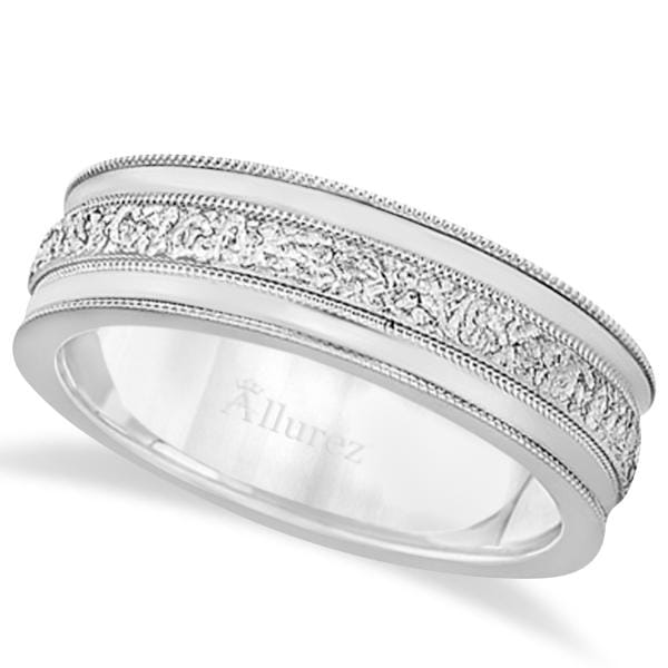 Carved Men's Wedding Ring Diamond Cut Band in Platinum (7 mm)