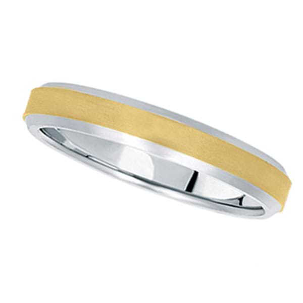 Comfort-Fit  Two-Tone Carved Wedding Band (4mm)