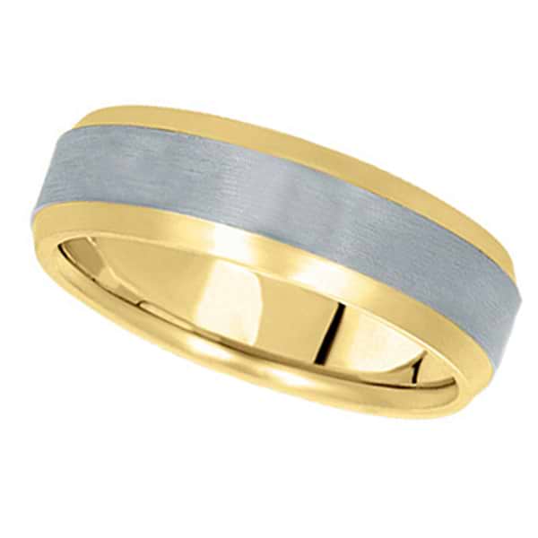 Comfort-Fit  Two-Tone Carved Wedding Band (6mm)