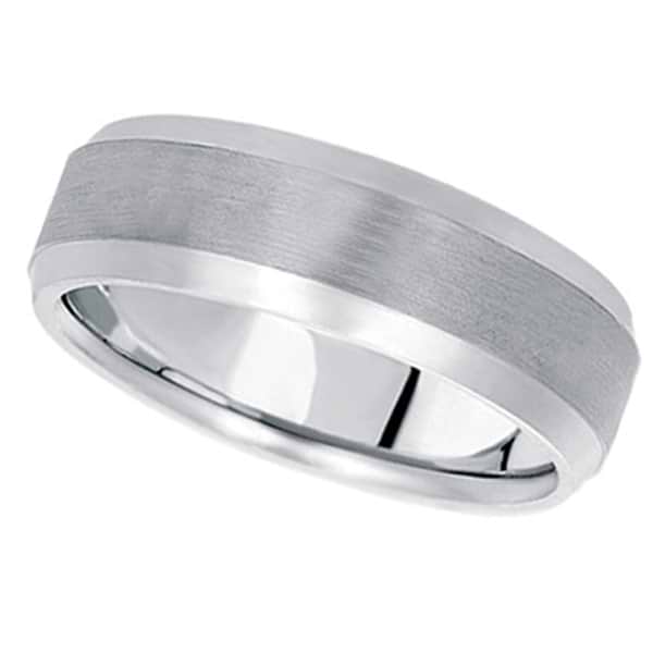 Comfort-Fit Carved Wedding Ring Band in 14k White Gold (7mm)