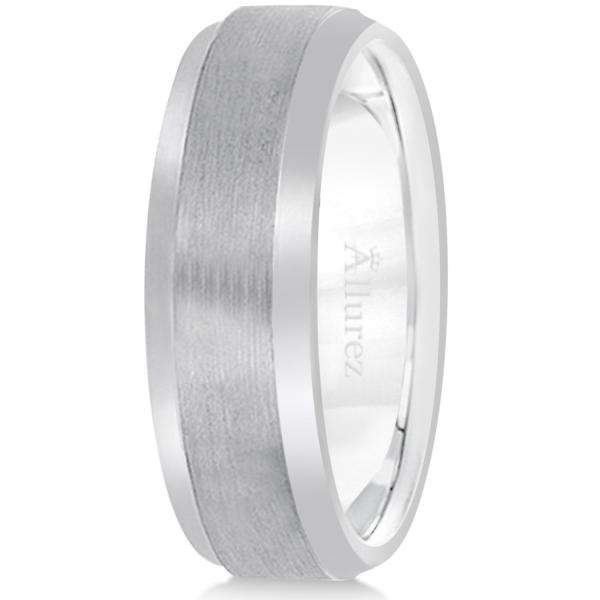 Comfort-Fit Carved Wedding Band in 14k White Gold (7mm)