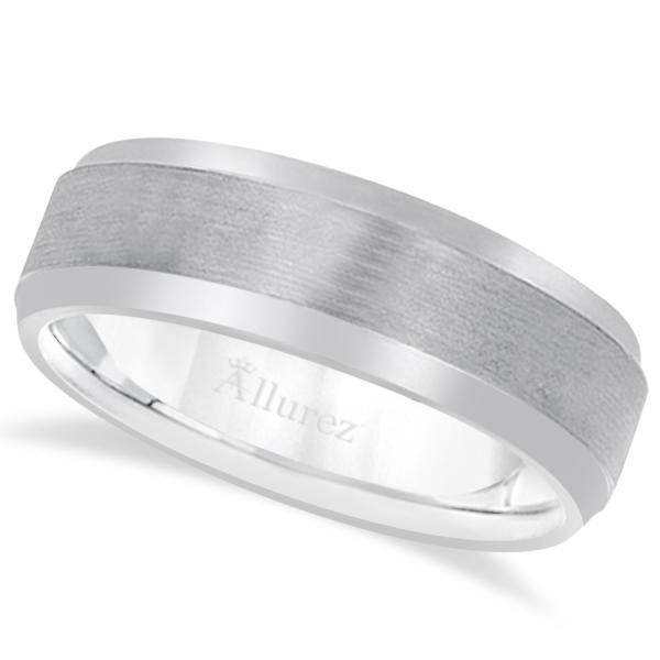 Comfort-Fit Carved Wedding Band in 18k White Gold (7mm)