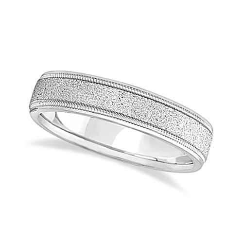 Mens Diamond Cut Carved Wedding Ring Stone Finish 18k White Gold (5mm)