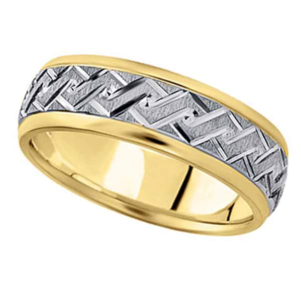 Men's Carved Two-Tone Wedding Band 18k  (7mm)