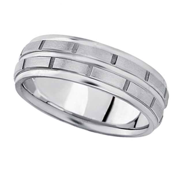 Men's Diamond-Cut Carved Wedding Band in 18k White Gold (7mm)