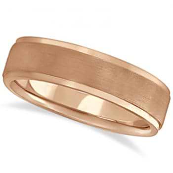 Custom Made Men's Ridged Wedding Ring Band Satin Finish 18k Rose Gold (6mm)