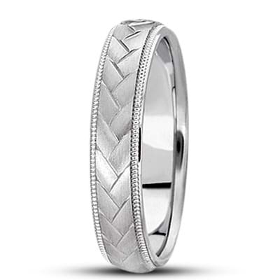 Braided Men's Wedding Ring Diamond Cut Band 14k White Gold (5 mm)