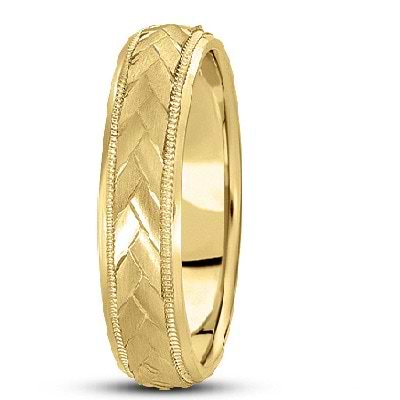 Braided Men's Wedding Ring Diamond Cut Band 14k Yellow Gold (5 mm)