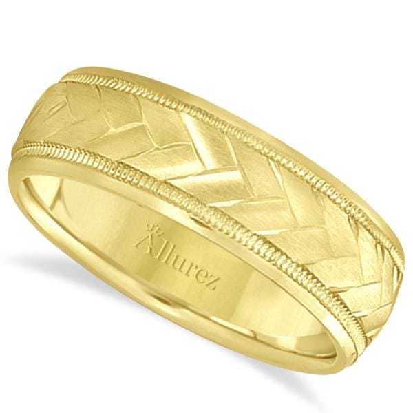 Braided Men's Wedding Ring Diamond Cut Band 14k Yellow Gold (7 mm)