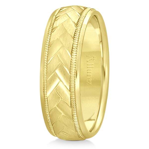 Braided Men's Wedding Ring Diamond Cut Band 14k Yellow Gold (7 mm)
