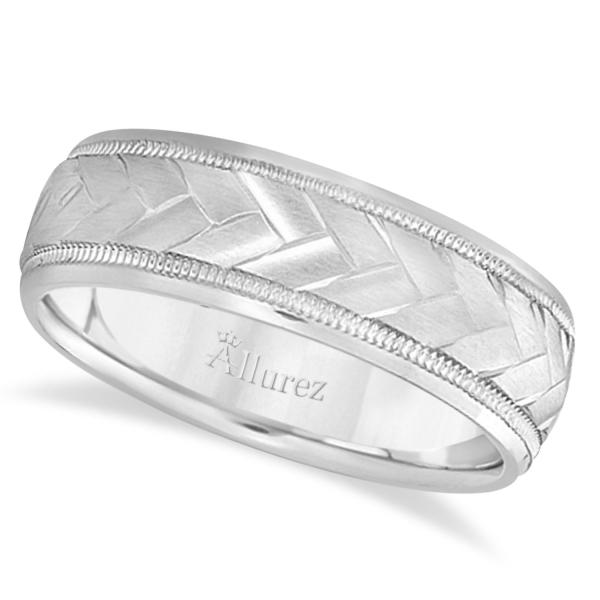 Braided Men's Wedding Ring Diamond Cut Band 18k White Gold (7 mm)