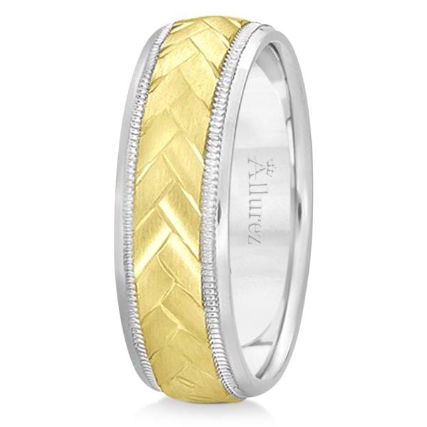 Braided Men's Wedding Ring Diamond Cut Band 18k Two Tone Gold (7 mm)