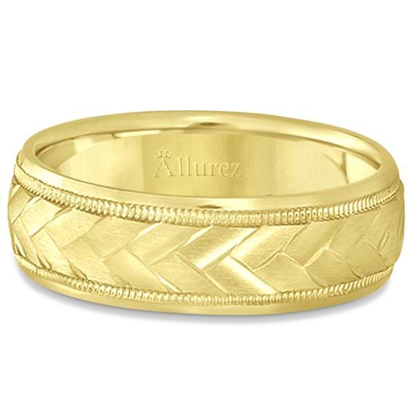 Braided Men's Wedding Ring Diamond Cut Band 18k Yellow Gold (7 mm)