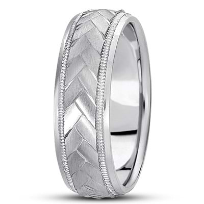 Braided Men's Wedding Ring Diamond Cut Band in Palladium (7 mm)