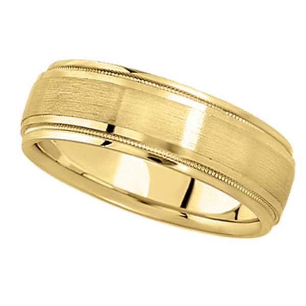 Carved Wedding Ring Band in 18k Yellow Gold For Men (7mm)