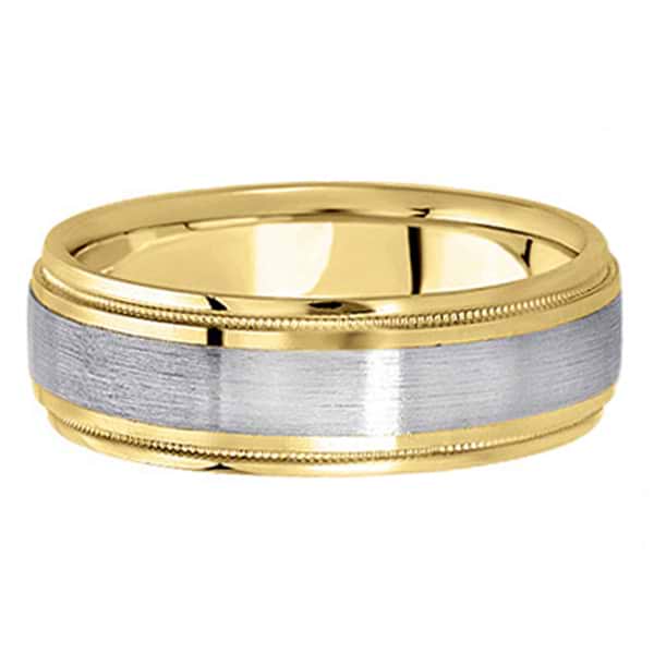 Carved Two-Tone Wedding Band in 18k (7mm)
