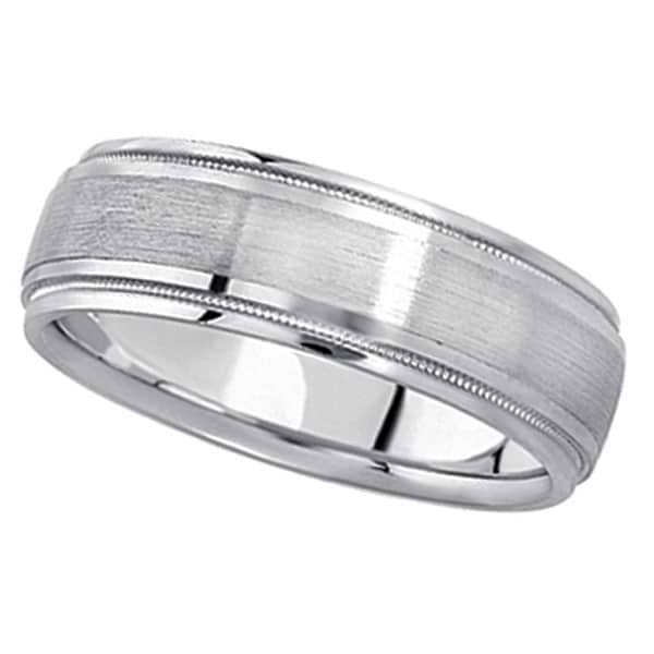 Carved Wedding Band in Palladium For Men (7mm)