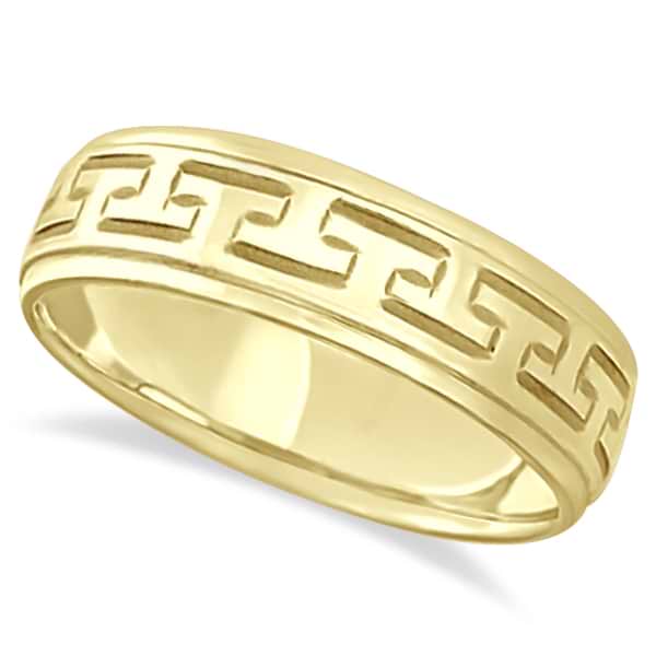 Greek Key Wedding Ring Modern Diamond-Cut 14k Yellow Gold (5mm)