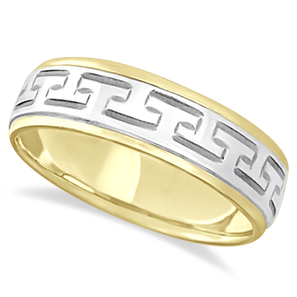 Greek Key Wedding Ring Modern Diamond-Cut 18k Rose Gold (5mm)