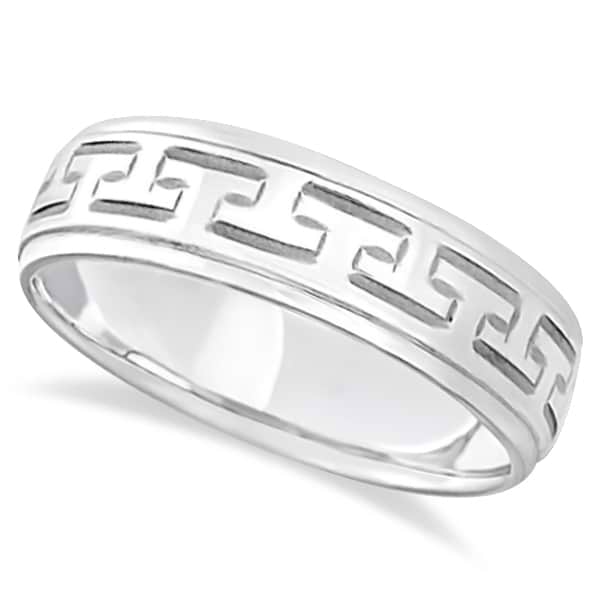 Greek Key Wedding Ring Modern Diamond-Cut Palladium (5mm)