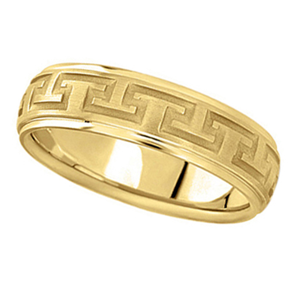Men's Diamond Cut Carved Wedding Band in 18k Yellow Gold (5mm)