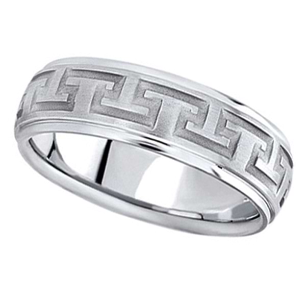 Men's Diamond Cut Carved Wedding Band in 14k White Gold (7mm)