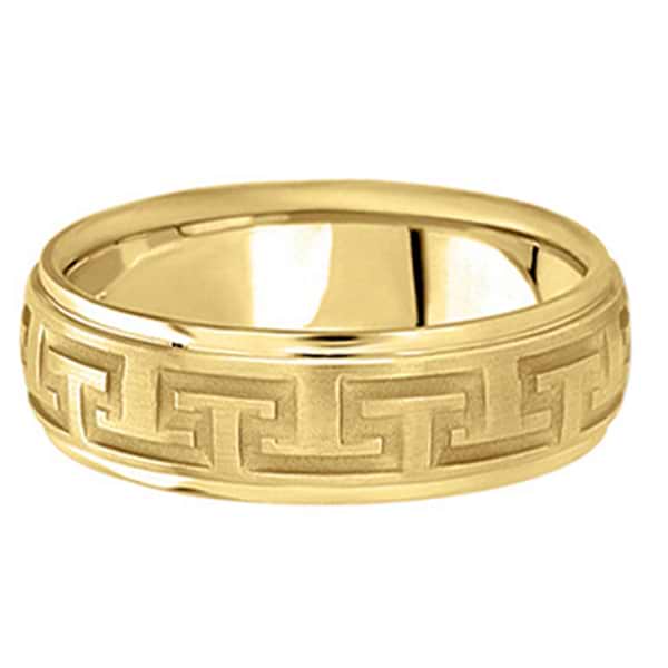 Men's Diamond Cut Carved Wedding Band in 14k Yellow Gold (7mm)