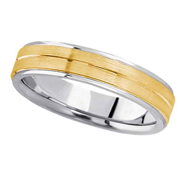 Carved Two-Tone Wedding Band in 18k (5mm)