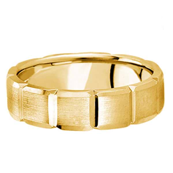 Diamond Carved Wedding Band For Men in 18k Yellow Gold (6mm)