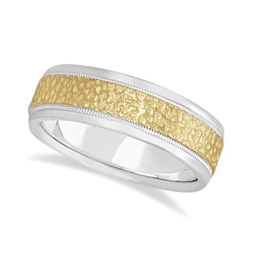 Men's Diamond Cut Inlay Carved Wedding Band 14k Two-Tone Gold (7mm)