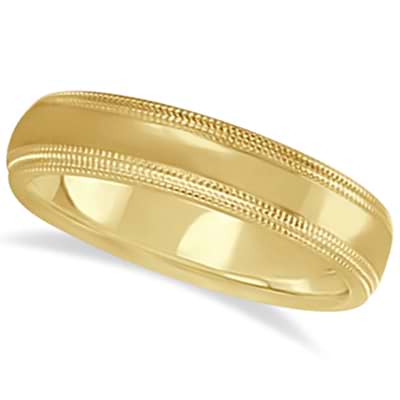 Shiny Double Milgrain Carved Wedding Ring Band 14k Yellow Gold (4mm)