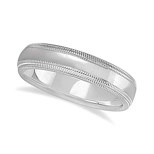 Shiny Double Milgrain Carved Wedding Ring Band 18k White Gold (4mm)