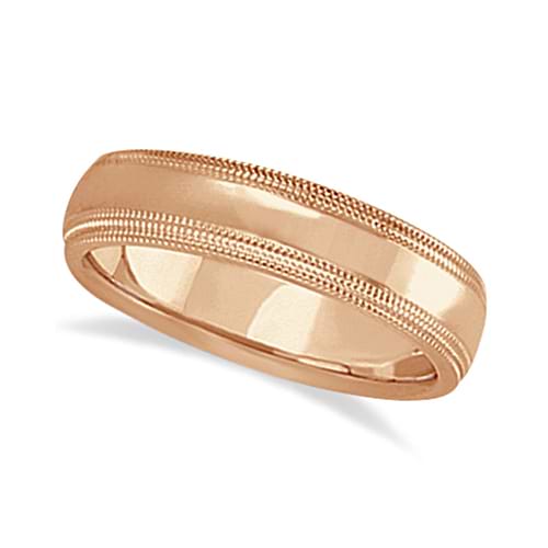 Mens Shiny Double Milgrain Wedding Ring Band 14k Rose Gold (5mm)