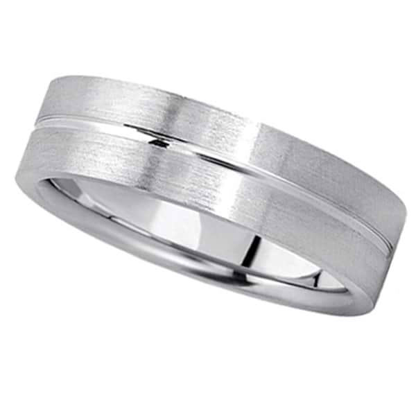 Men's Carved Flat Wedding Band in 14k White Gold (6mm)