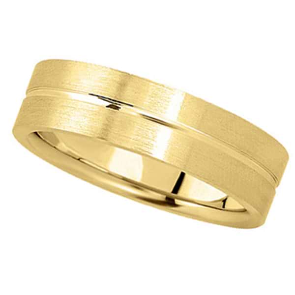 Men's Carved Flat Wedding Band in 14k Yellow Gold (6mm)