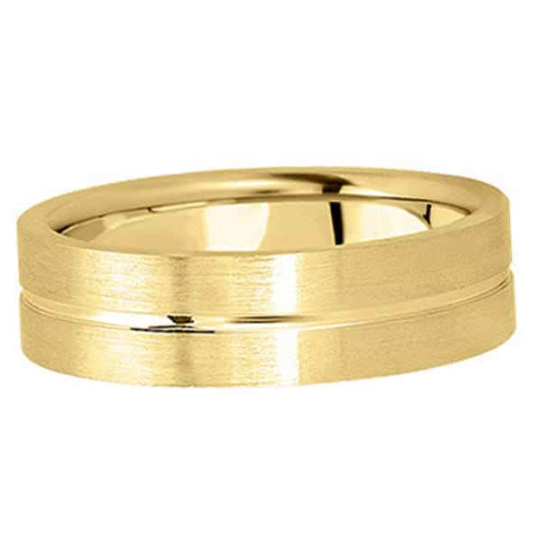 Men's Carved Flat Wedding Band in 14k Yellow Gold (6mm)