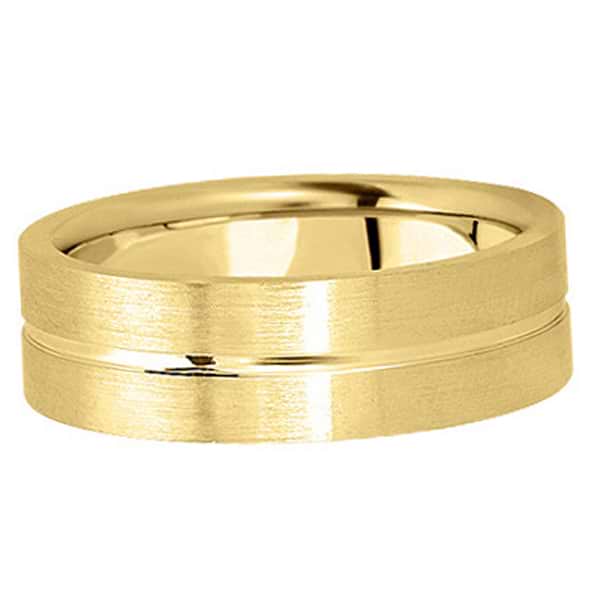 Men's Carved Flat Wedding Band in 14k Yellow Gold (7mm)