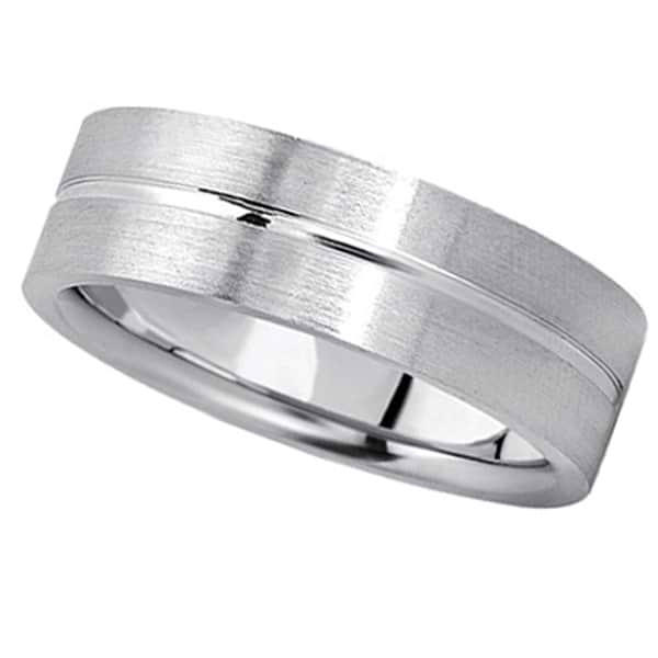 Men's Carved Flat Wedding Band in 18k White Gold (7mm)