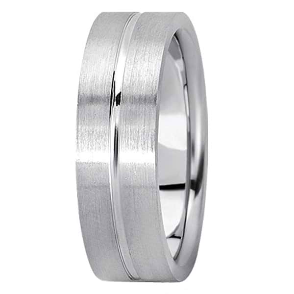 Men's Carved Flat Wedding Band in 18k White Gold (7mm)
