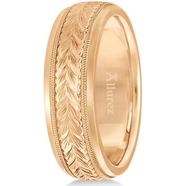 Hand Engraved Wedding Band Carved Ring in 18k Rose Gold (4.5mm)
