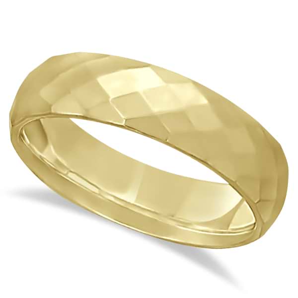 Modern Diamond Carved Wedding Ring 14k Yellow Gold (6mm)