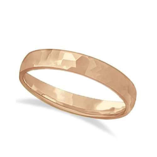 Carved Hammered Finish Wedding Ring Band 18k Rose Gold (3mm)