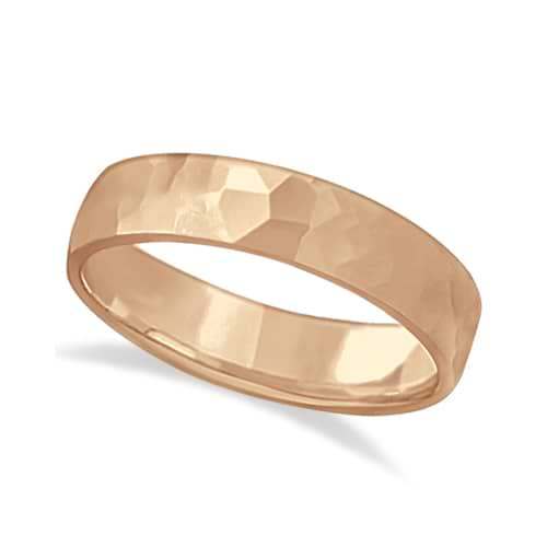 Men's Hammered Finished Carved Band Wedding Ring 18k Rose Gold (5mm)