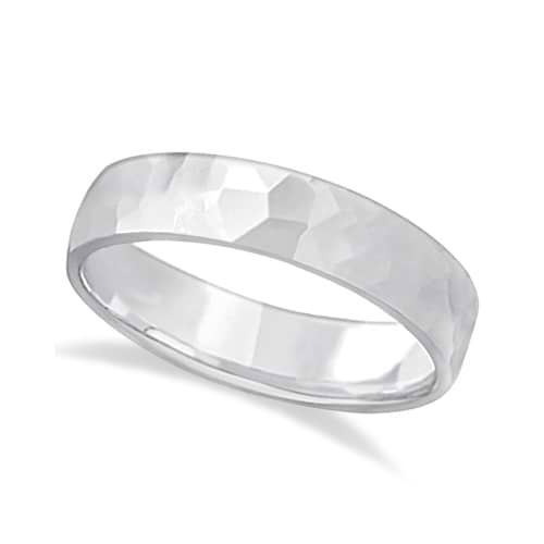 Men's Hammered Finished Carved Band Wedding Ring 18k White Gold (5mm)