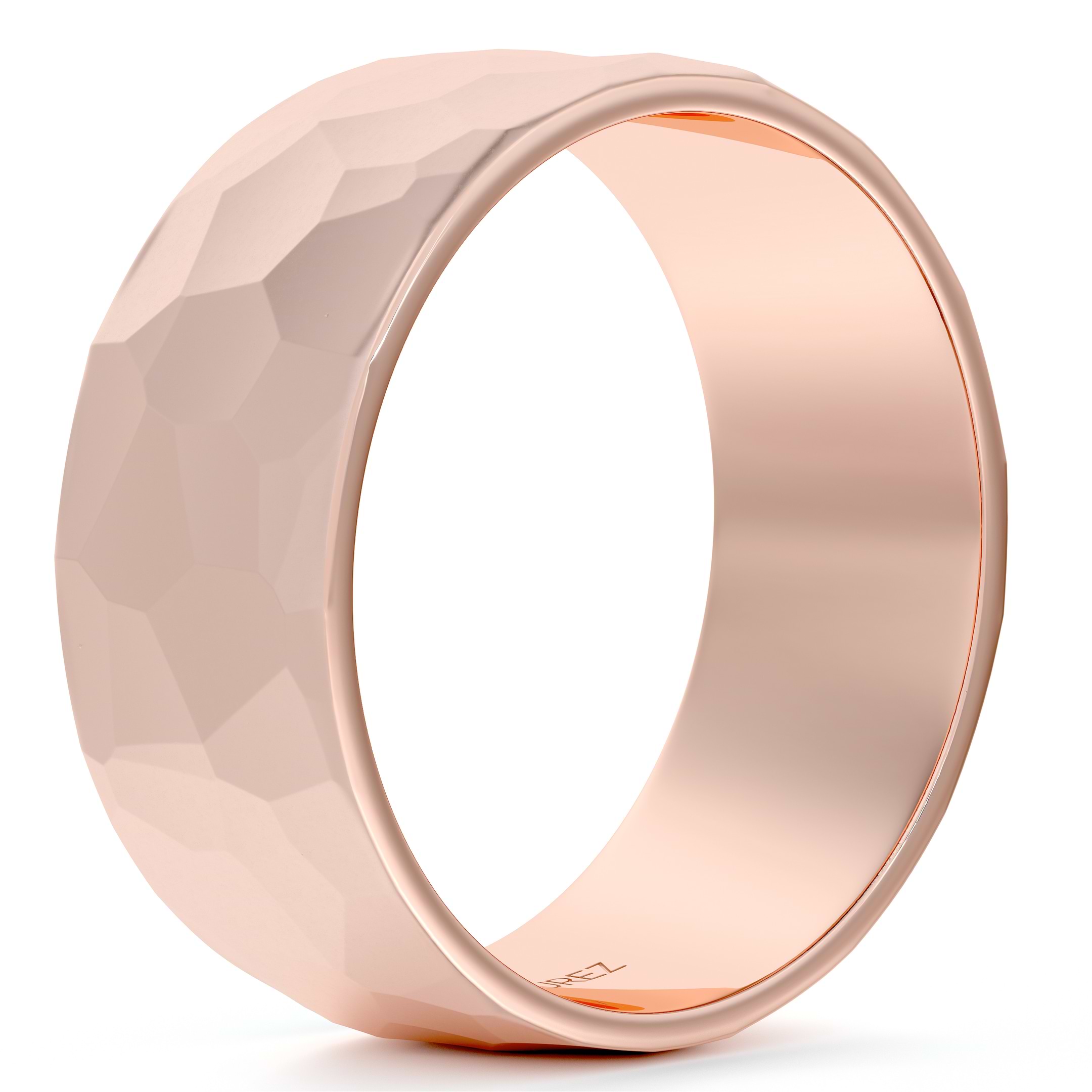 Men's Hammered Finished Carved Band Wedding Ring 18k Rose Gold (7mm)